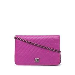Chanel B Chanel Purple Magenta Lambskin Leather Leather Lambskin Coco Boy Wallet On Chain Italy
