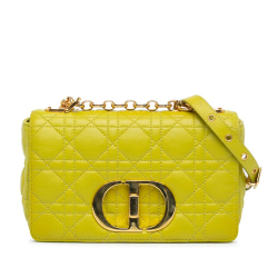 Christian Dior B Dior Yellow Neon Yellow Calf Leather Small skin Cannage Caro Bag Italy