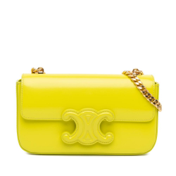 Celine B Celine Yellow Neon Yellow Calf Leather skin Cuir Triomphe Chain Shoulder Bag Italy
