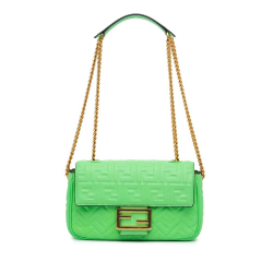 Fendi B Fendi Green Light Green Calf Leather Zucca Embossed Chain Midi Baguette Italy