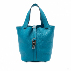 Hermès Picotin 18 Leather Lockless Bucket Handbag Blue Izmir