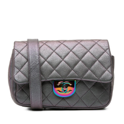 Chanel Purple Goatskin Leather Small Iridescent Rainbow Hardware Double Carry Waist Chain Flap Italy