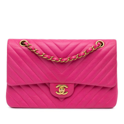 Chanel B Chanel Pink Blush Lambskin Leather Leather Medium Classic Chevron Lambskin Double Flap France
