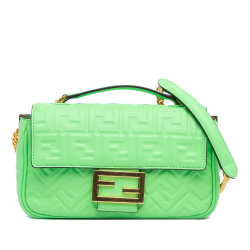 Fendi B Fendi Green Light Green Calf Leather Zucca Embossed Chain Midi Baguette Italy