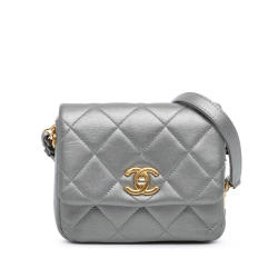 Chanel B Chanel Silver Lambskin Leather Leather Mini Quilted Lambskin Side Note Flap Italy