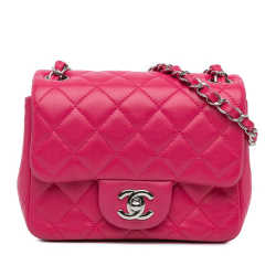 Chanel B Chanel Pink Dark Pink Lambskin Leather Leather Mini Square Classic Lambskin Single Flap Italy