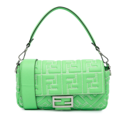 Fendi B Fendi Green Light Green Calf Leather Zucca Embossed Stitched Baguette Satchel Italy