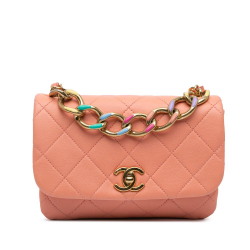 Chanel AB Chanel Pink Salmon Lambskin Leather Leather Small Lambskin Color Match Flap Italy