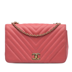 Chanel B Chanel Pink Lambskin Leather Leather Medium Chevron Lambskin Statement Flap France