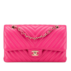 Chanel B Chanel Pink Blush Lambskin Leather Leather Medium Classic Chevron Lambskin Double Flap France
