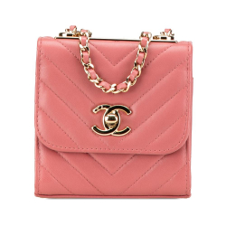 Chanel B Chanel Pink Lambskin Leather Leather Mini Chevron Lambskin Trendy CC Chain Wallet Italy