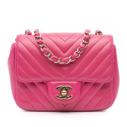 Chanel B Chanel Pink Lambskin Leather Leather Mini Square Classic Chevron Lambskin Single Flap Italy