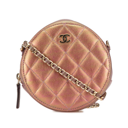Chanel AB Chanel Purple Lambskin Leather Leather Quilted Iridescent Lambskin Round Clutch With Chain Italy