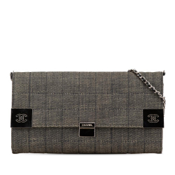 Chanel B Chanel Gray Denim Fabric CC Choco Bar Chain Flap France