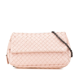 Bottega Veneta B Bottega Veneta Pink Light Pink Calf Leather Intrecciato Chain Flap Crossbody Italy