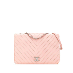 Chanel B Chanel Pink Light Pink Calf Leather Chevron skin Studded Full Flap Italy