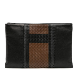 Bottega Veneta AB Bottega Veneta Black Calf Leather Intrecciato Trimmed Clutch Italy