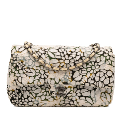 Chanel B Chanel White Ivory Tweed Fabric Medium Classic Chevron Floral Double Flap France