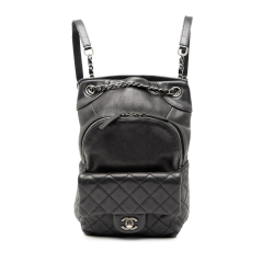 Chanel B Chanel Black Calf Leather Small CC skin Drawstring Flap Backpack Italy