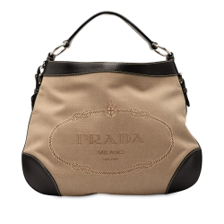 Prada B Prada Brown Beige Canvas Fabric Canapa Logo Hobo Italy