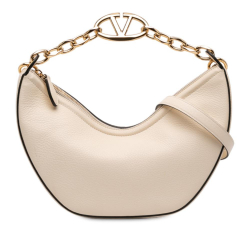 Valentino AB Valentino White Ivory Calf Leather Small Grainy skin VLogo Moon Hobo Italy