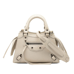 Balenciaga B Balenciaga White Ivory Calf Leather Mini Python Embossed skin Neo Classic City Satchel Italy