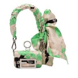 Fendi AB Fendi Brown Beige with Green Satin Fabric Nano Charm Baguette Italy