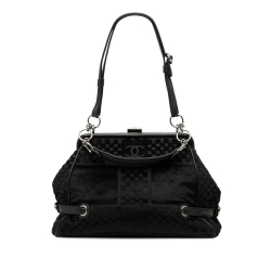 Chanel B Chanel Black Velvet Fabric CC Check Embossed Belted Side Frame Bag Italy