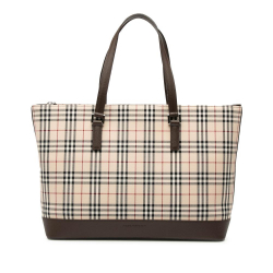 Burberry B Burberry Brown Beige Canvas Fabric House Check Tote United Kingdom