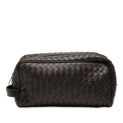 Bottega Veneta B Bottega Veneta Brown Dark Brown Calf Leather skin Intrecciato Travel Pouch Italy