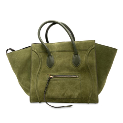 Celine B Celine Green Olive Green Suede Leather Medium Phantom Luggage Tote Italy