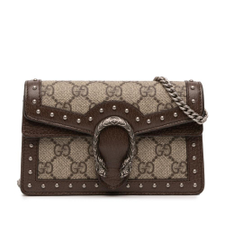 Gucci AB Gucci Brown Beige Coated Canvas Fabric Mini GG Supreme Studs Dionysus Crossbody Italy