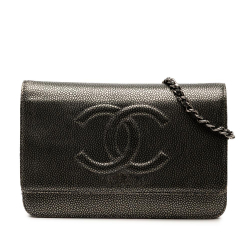 Chanel B Chanel Black Caviar Leather Leather CC Metallic Caviar Wallet on Chain Spain