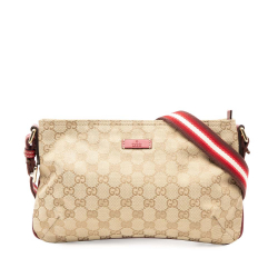 Gucci B Gucci Brown Beige with Red Canvas Fabric GG Web Crossbody Italy