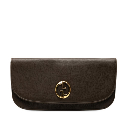 Gucci B Gucci Brown Dark Brown Calf Leather 1973 Flap Clutch Italy