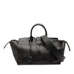 Saint Laurent B Saint Laurent Black Calf Leather Small Monogram Downtown Cabas Satchel Italy