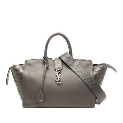 Saint Laurent B Saint Laurent Gray Calf Leather Small Croc Embossed Trimmed Downtown Cabas Satchel Italy