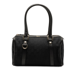 Gucci B Gucci Black Canvas Fabric GG Abbey D Ring Boston Bag Italy