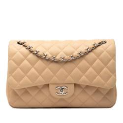 Chanel B Chanel Brown Beige Lambskin Leather Leather Jumbo Classic Lambskin Double Flap Italy
