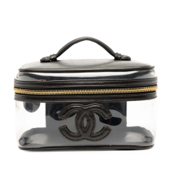 Chanel B Chanel White with Black PVC Plastic CC Vinyl and Calfskin Vanity Case Italy