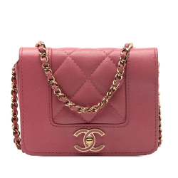 Chanel AB Chanel Pink Sheepskin Leather Leather Quilted Sheepskin Mademoiselle Card Holder on Chain Italy