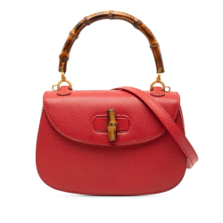 Gucci B Gucci Red Calf Leather Grained skin Bamboo Night Italy