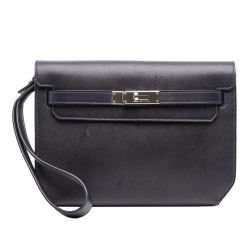Hermès AB Hermès Blue Navy Calf Leather Evergrain Kelly Depeches Pouch 25 France