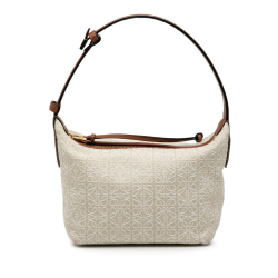 Loewe AB LOEWE Brown Light Beige Jacquard Fabric Small Anagram Cubi Bag Spain