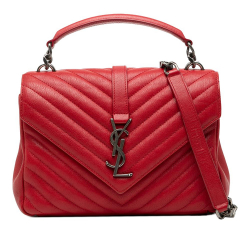 Saint Laurent B Saint Laurent Red Sheepskin Leather Leather Medium Quilted Chevron Sheepskin College Satchel Italy
