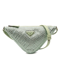 Prada AB Prada Green Mint Satin Fabric Crystal Embellished Triangle Pouch Italy