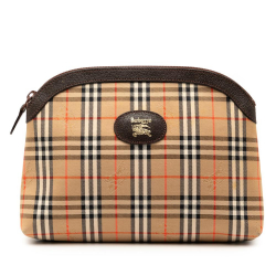 Burberry AB Burberry Brown Beige Coated Canvas Fabric House Check Pouch United Kingdom