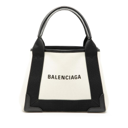 Balenciaga B Balenciaga White Canvas Fabric Navy Cabas XS Italy
