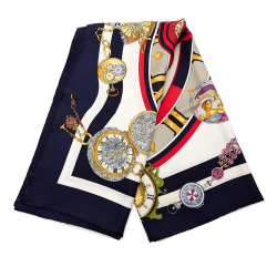 Hermès AB Hermès Blue Navy Silk Fabric Parmi les Fleurs je Compte les Heures Scarf France