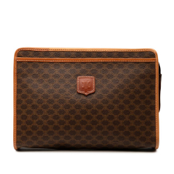 Celine B Celine Brown Coated Canvas Fabric Macadam Clutch Italy